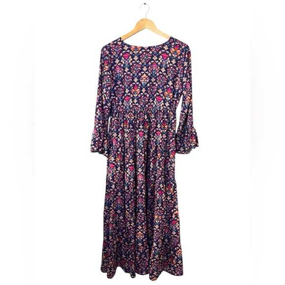 Boemo Anthropologie Floral Tiered Maxi Dress LP Long Sleeve V-Neck - Picture 6 of 16